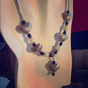 Sterling silver Heart necklace and earrings.